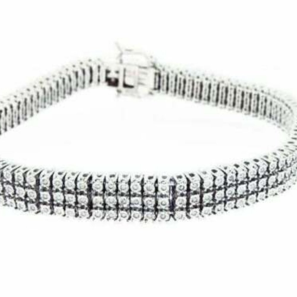 Gold finish 1.75CT 3 Rows White genuine Diamonds 3 rows Tennis Bracelet - Picture 4 of 6